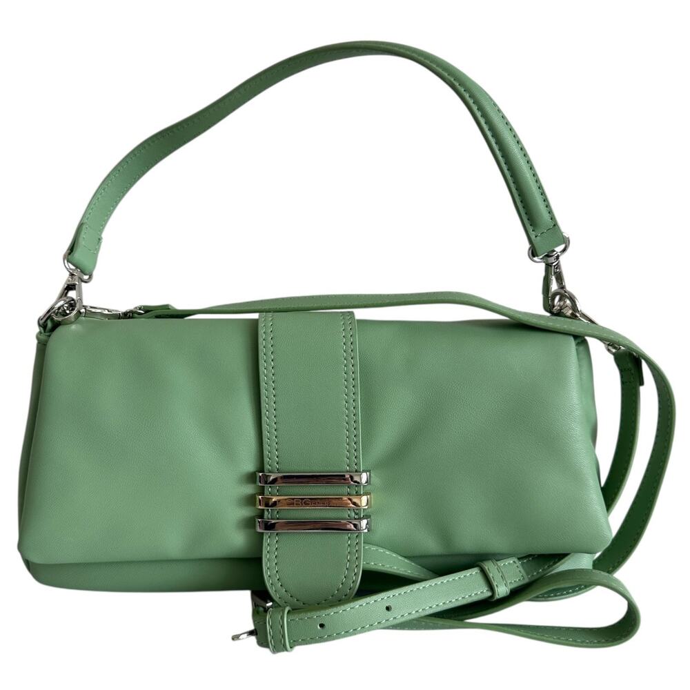 BCBGeneration Sage Green Vegan Leather Flap Convertible Shoulder Crossbody Bag